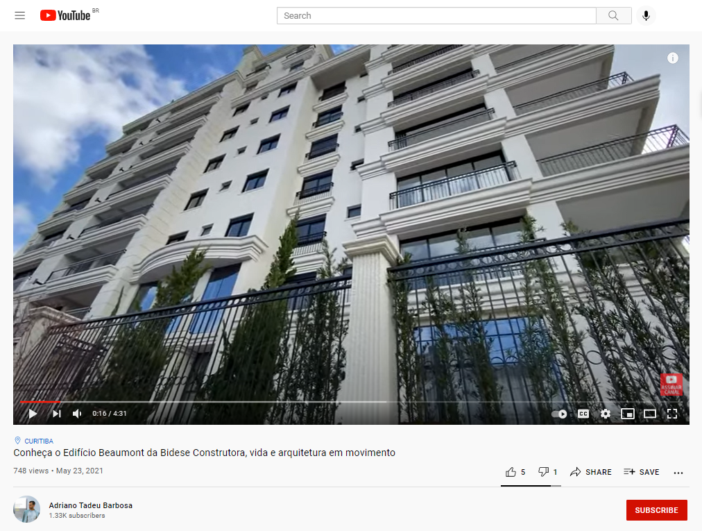 Vídeo Adriano Tadeu Barbosa - "Conheça o Edifício Beaumont da Bidese Construtora, vida e arquitetura em movimento"