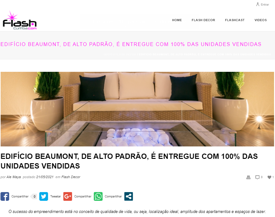 Flash Curitiba - "Edifício Beaumont, de alto padrão, é entregue com 100% das unidades vendidas"