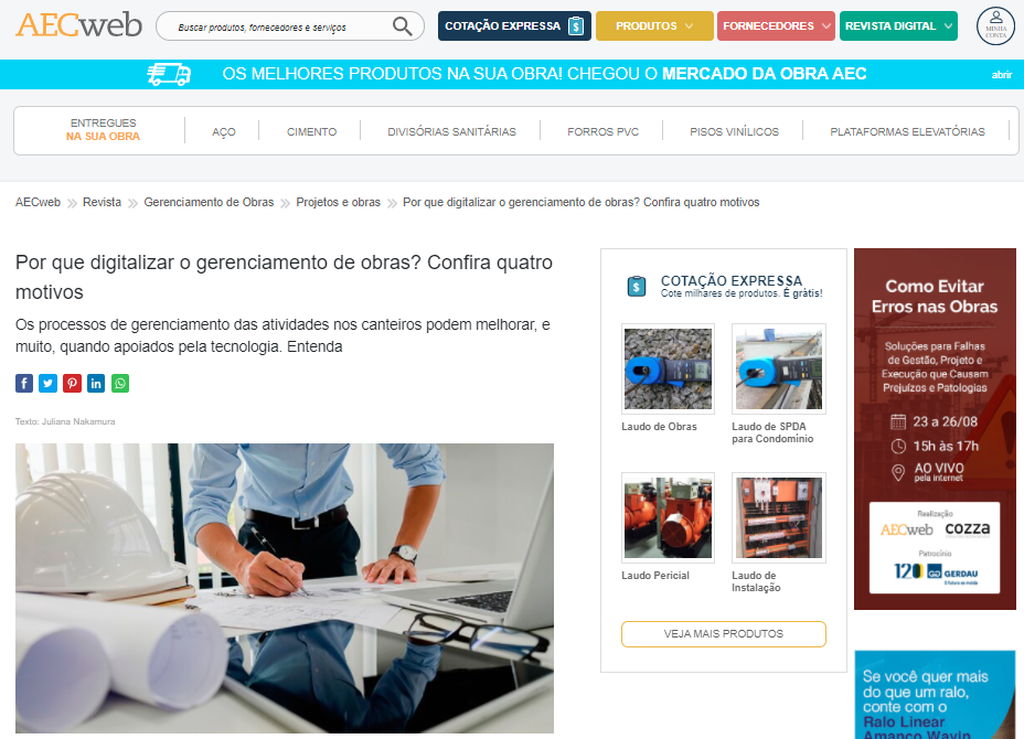 AECweb - "Por que digitalizar o gerenciamento de obras? Confira quatro motivos"