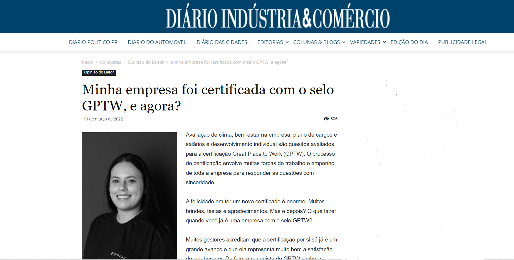 Diário Indústria e Comércio - Minha empresa foi certificada com o selo GPTW, e agora?